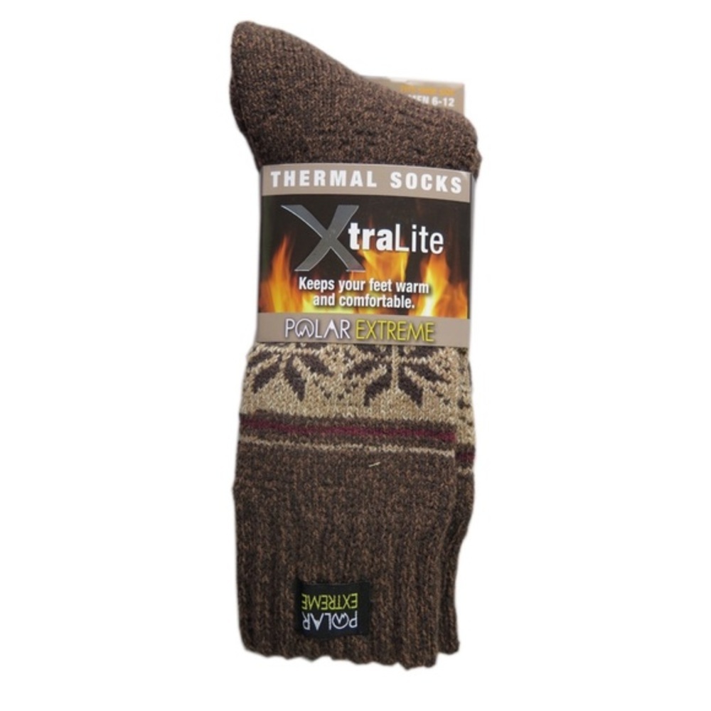 NWT! Polar Extreme Xtralite Insulated Thermal Socks Shoe Men 6-12 Sock Men Brown